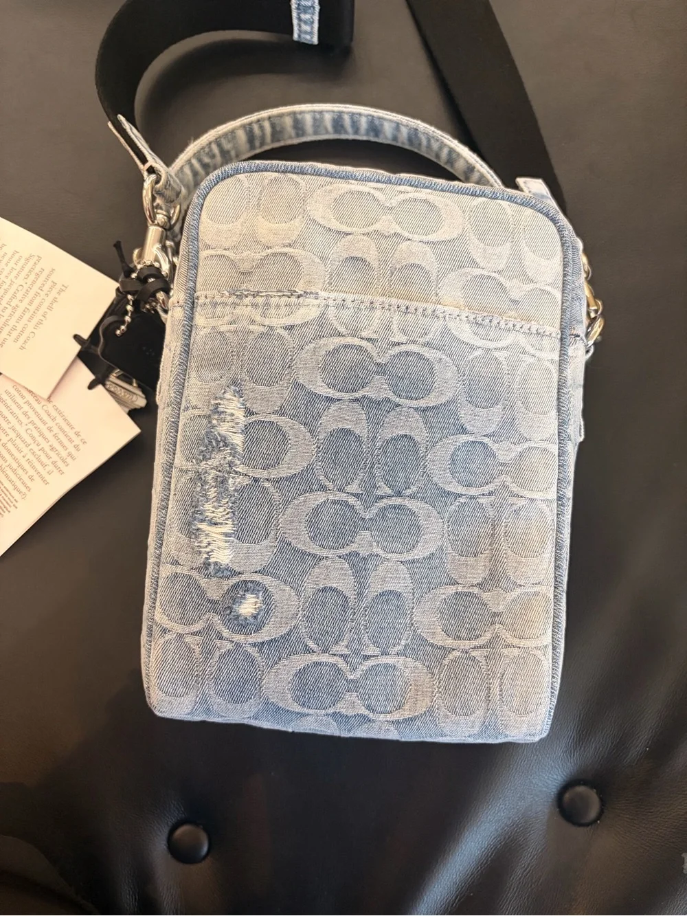 Coach Men’s Messenger Crossbody Bag in Light Blue Denim Signature C Pattern